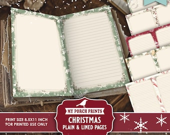 Christmas Plain and Lined Pages, Junk Journal, Traditional, Vintage, Classic, Writing, Backing, My Porch Prints, Printable, Digital Download