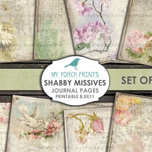 Páginas de diario Shabby Missives, hoja de collage, floral, flores, libro, vintage, kit de diario basura, tarjeta, etiqueta, descarga digital, papel imprimible