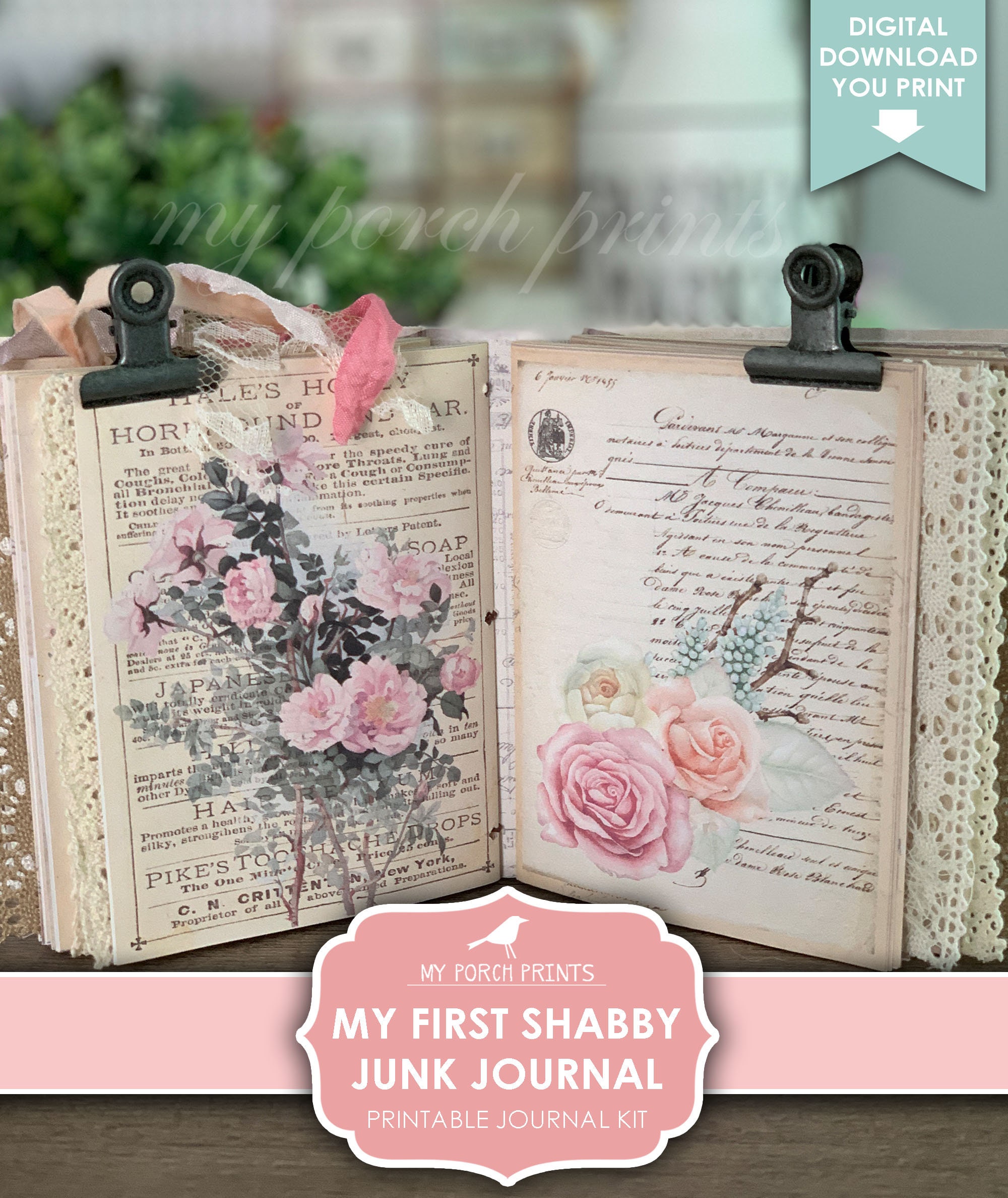 Shabby Chic Cats Junk Journal Kit with Ephemera: Vintage Themed Collection One-Sided Decorative Paper of Authentic Ephemera for Junk Journals,  Mak