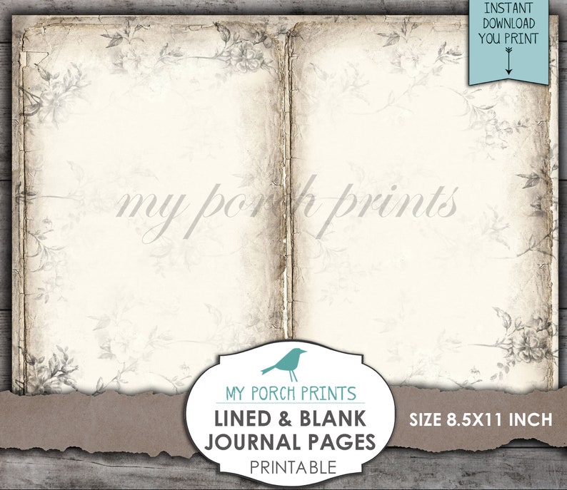 Lined & Blank, Journal Pages, Junk Journal, Kit, Neutraal, Afdrukbaar, Papier, Boek, Digitaal, Kortstondig, My Porch Prints, Vintage, Download afbeelding 7