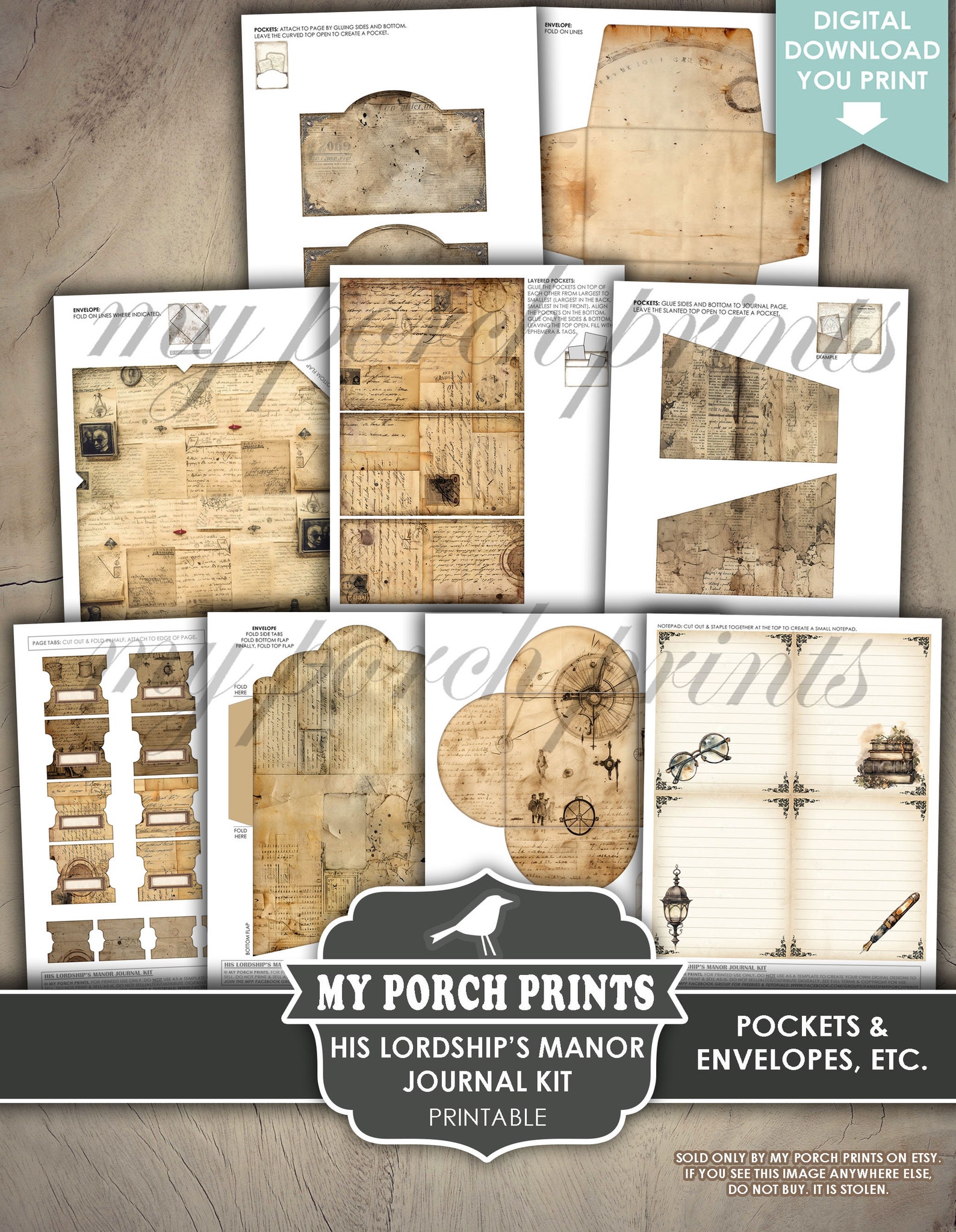 His Lordship's Manor Junk Journal Kit, Victorian, Grunge, Ephemera ...