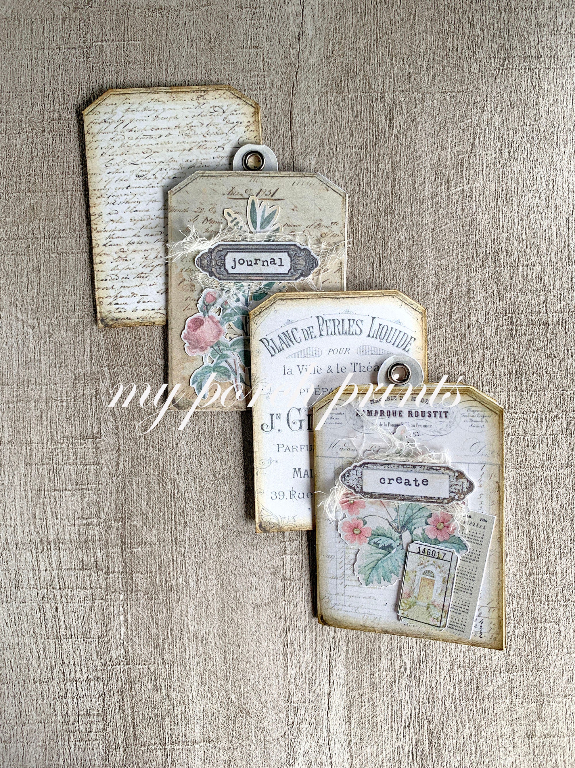 ノートブック タグ、アンティーク、ジャンク ジャーナル キット