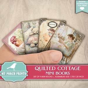 Quilted Cottage Mini Bücher, Junk Journal, Miniatur, Quilting, Nähen, Cottagecore, Bauernhof, Tiere Meine Veranda Drucke druckbarer digitaler Download