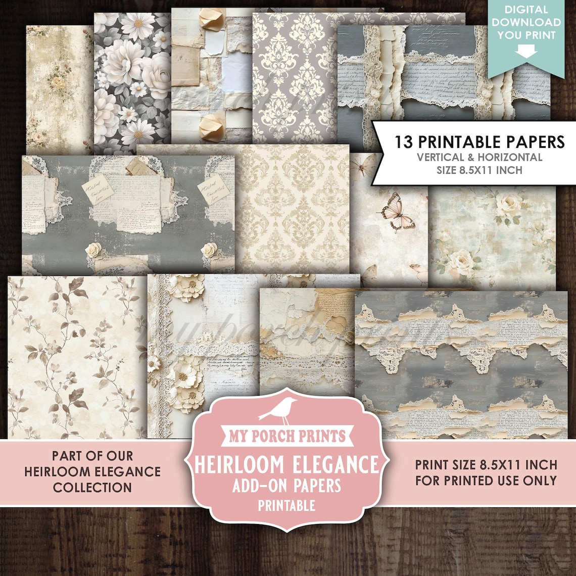 Heirloom Elegance Add-on Papers, Junk Journal, Shabby, Floral, Faded ...