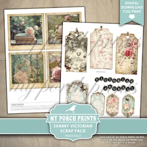 Shabby Victorian Scrap Pack, Roses, Teal, Ephemera, Junk Journal, Kit ...