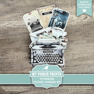 Typewriter Pocket Junk Journal Kit, Writer Author Book Lover Masculine Men Man Photo Album No-Sew My Porch Prints Digital Download Printable