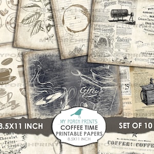 Koffie, Tijd, Afdrukbaar, Papier, Collageblad, Dagboekpagina, Mijn veranda wordt afgedrukt, Plakboek, Ephemera, Junk Journal, Kit, Vintage, Download
