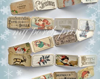 クリスマスチケット、印刷可能、エフェメラ、ジャンクジャーナル