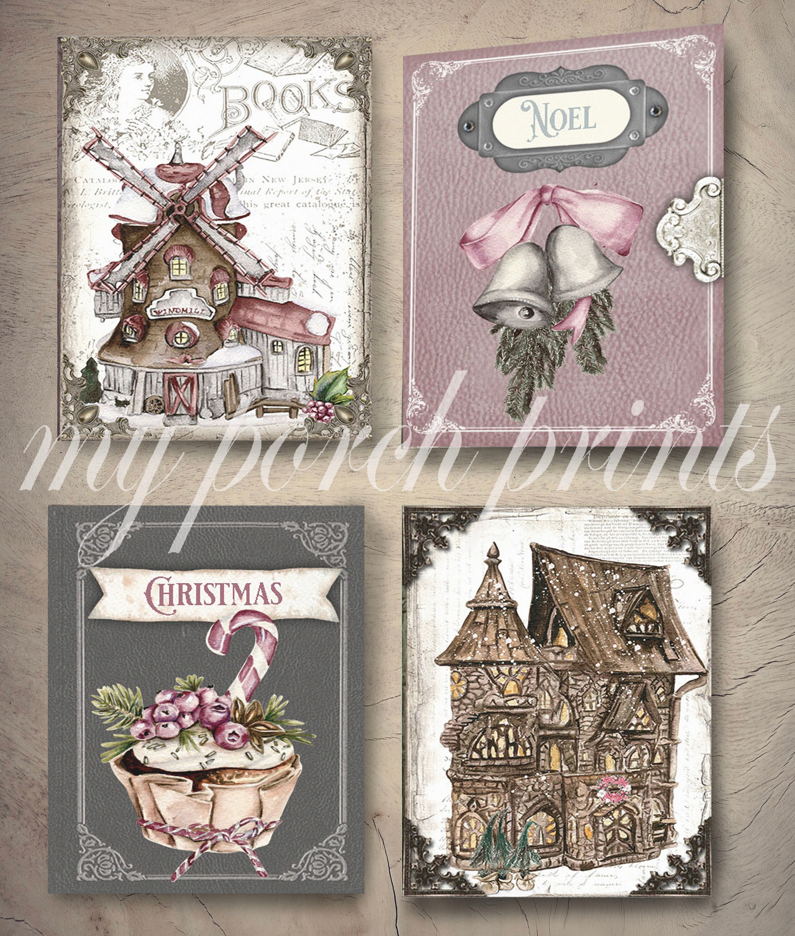 Mini Books, Christmas, Village, Junk Journal, Tag, Book, Stocking
