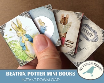 Beatrix Potter, Mini Books, Peter Rabbit, Junk Journal, Kit, Baby Boy, Girl, Craft Kit, Bunny, Easter, My Porch Prints, Miniature, Printable