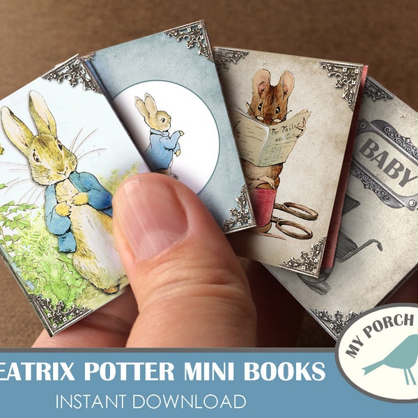 Beatrix Potter, Mini Livres, Peter Rabbit, Junk Journal, Kit, Bébé Garçon, Fille, Kit D'artisanat, Lapin, Pâques, Mes Estampes De Porche, Miniature, Imprimable