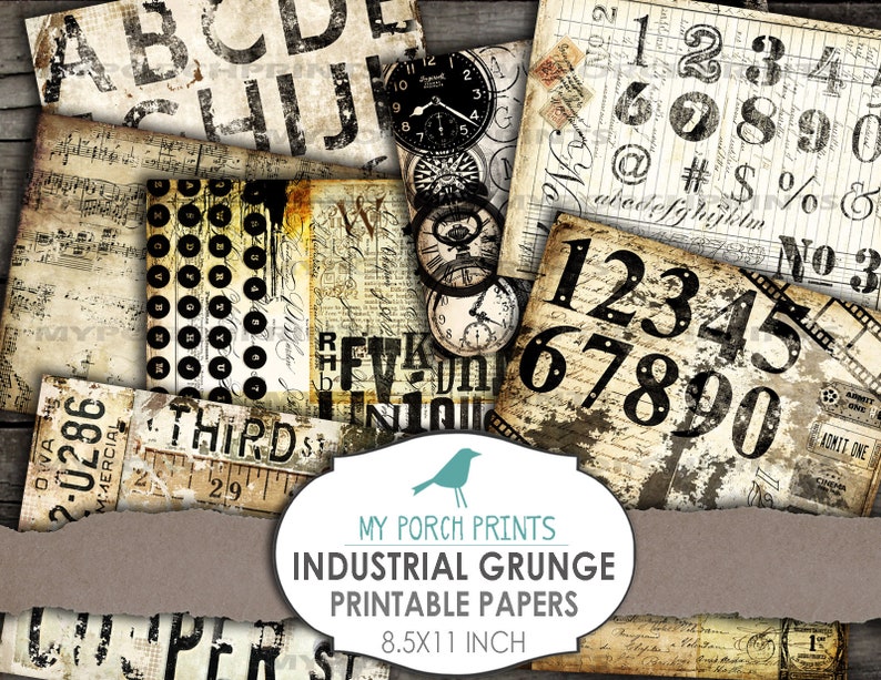 Industrieel, grunge, afdrukbare papieren, junk journal, getallen, steampunk, man, mannelijk, vintage, afdrukbaar, collageblad, digitale download afbeelding 2
