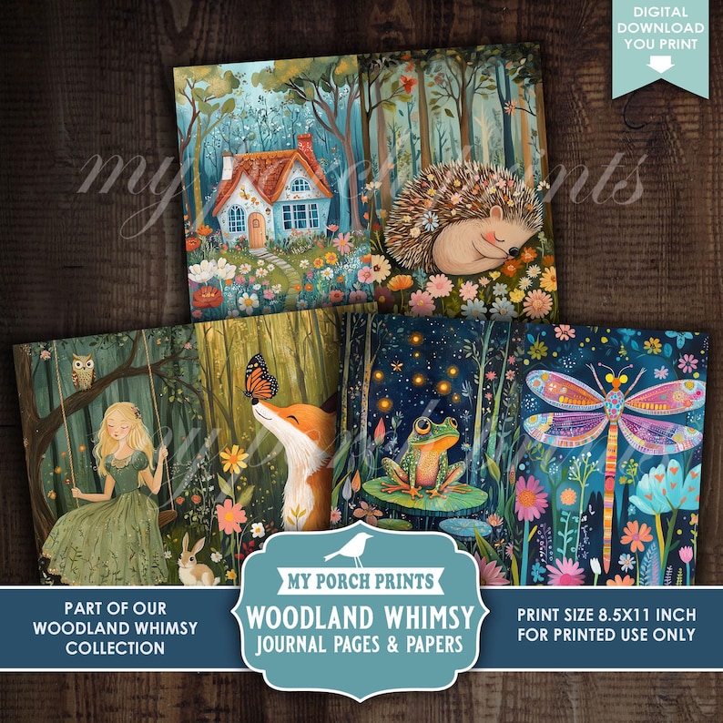 Woodland Whimsy Junk Journal PAGES & PAPERS, Kit Colorful Boy Girl Kids ...