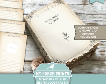 Memories of You Neutral Journal Kit, Junk Journal, Memorial, Grief, Loss, Loved One, Spouse, Mom, My Porch Prints Printable Digital Download
