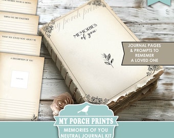 Memories of You Neutral Journal Kit, Junk Journal, Memorial, Grief, Loss, Loved One, Spouse, Mom, My Porch Prints Printable Digital Download