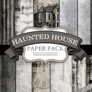 Halloween, Paper, Haunted House, Pack, Black & White, Junk Journal, Poe, Gothic, Potion Label, Vintage, Printable, Download, My Porch Prints