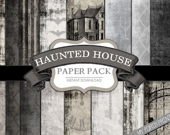 Halloween, Paper, Haunted House, Pack, Black & White, Junk Journal, Poe, Gothic, Potion Label, Vintage, Printable, Download, My Porch Prints