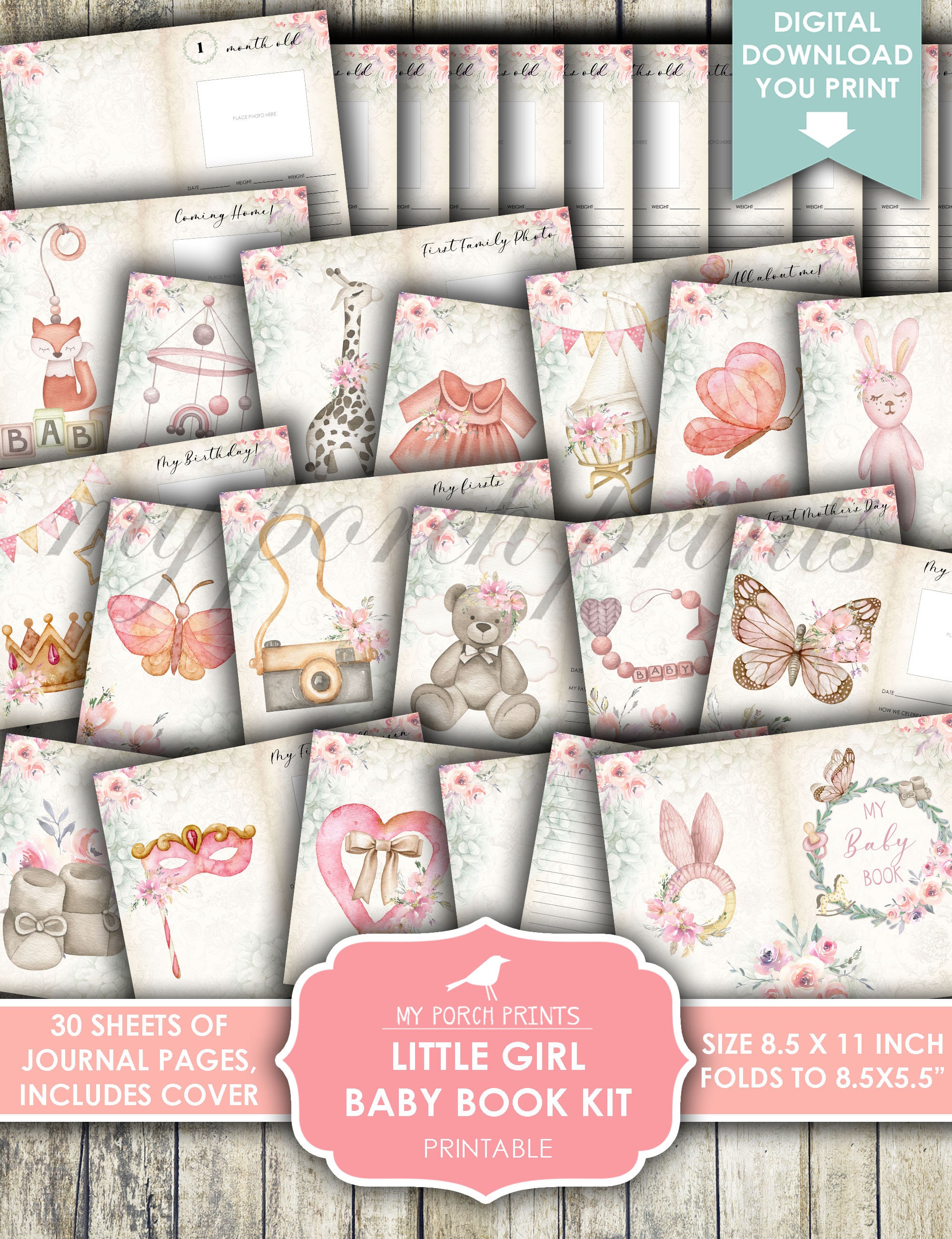 Junk Journal Kit Baby Girl Book Pink Gift Idea Etsy