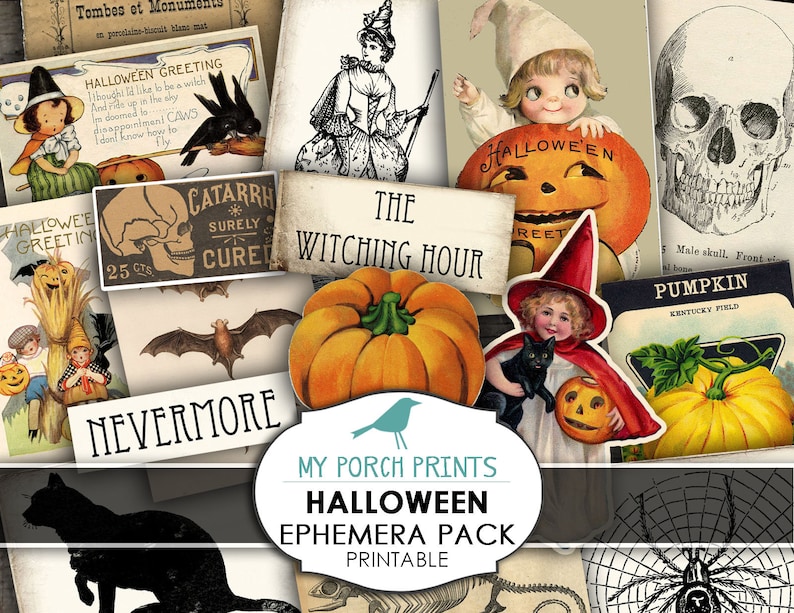 Halloween Printable Ephemera Pack Junk Journal Post Card | Etsy