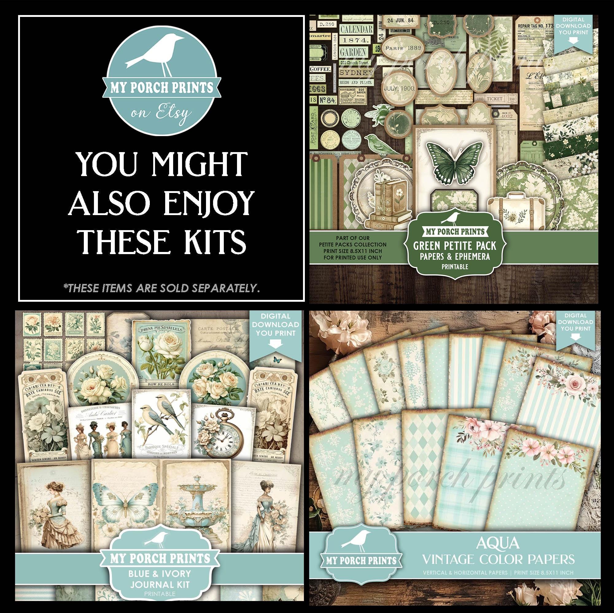 Aqua Petite Pack Junk Journal Ephemera and Papers Kit, Blue, Teal ...