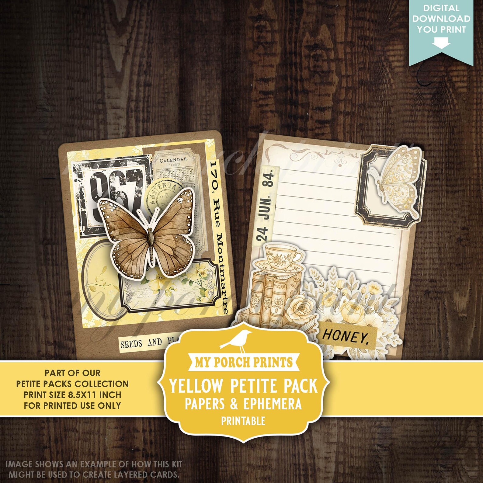 Yellow Petite Pack Junk Journal Ephemera and Papers Kit, Numbers Bee ...