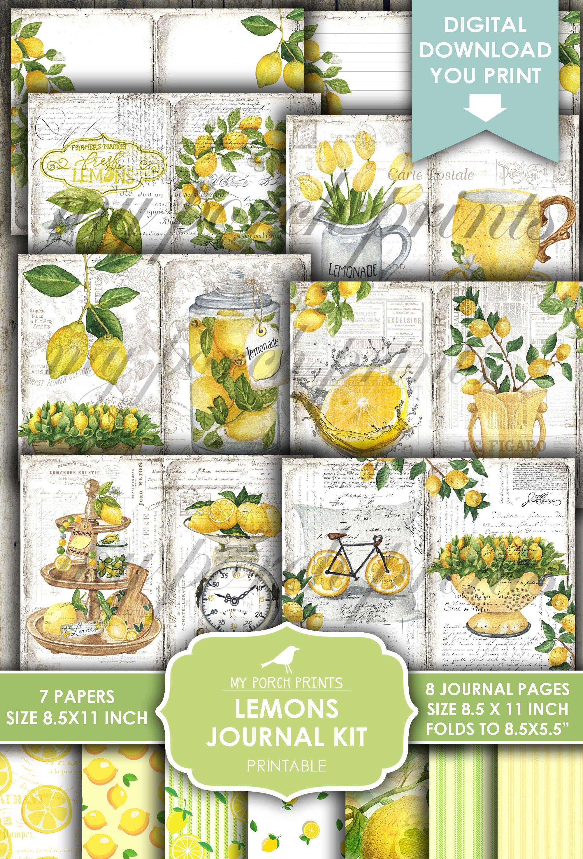 Lemons Junk Journal Kit Yellow Recipe Book Fruit Summer Etsy