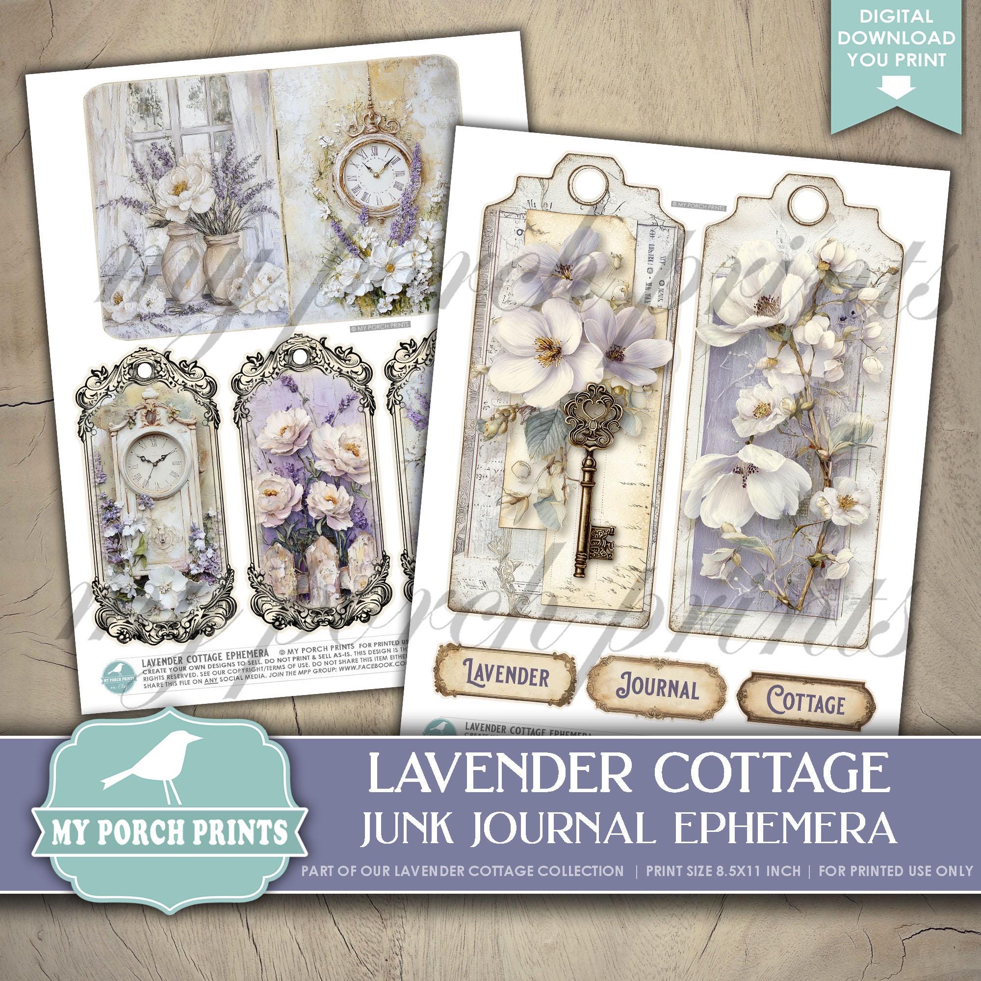 Lavender Cottage EPHEMERA, Junk Journal, Kit, Vintage, Purple, Ivory ...