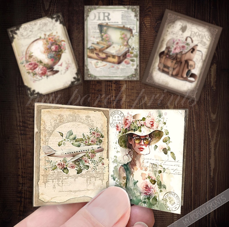 Shabby Travel Mini Books, Junk Journal, Vacation, Miniature, Book, Road Trip, Holiday, Suitcase, My Porch Prints Printable Digital Download image 5