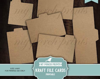 Kraft File Cards, Junk Journal Ephemera Neutral Brown Pockets Scrapbook Paper Folder My Porch Prints Printable Digital Download
