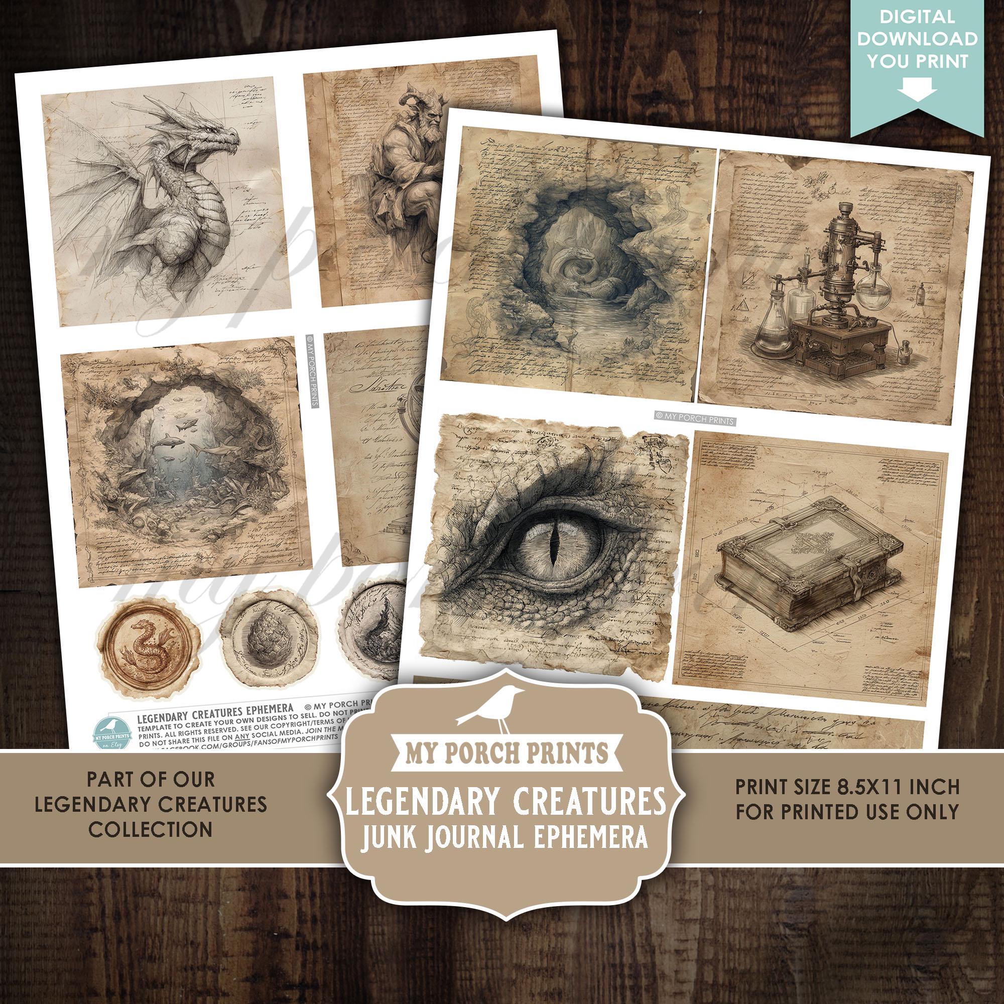 Legendary Creatures Junk Journal EPHEMERA, Kit, Magical, Neutral ...