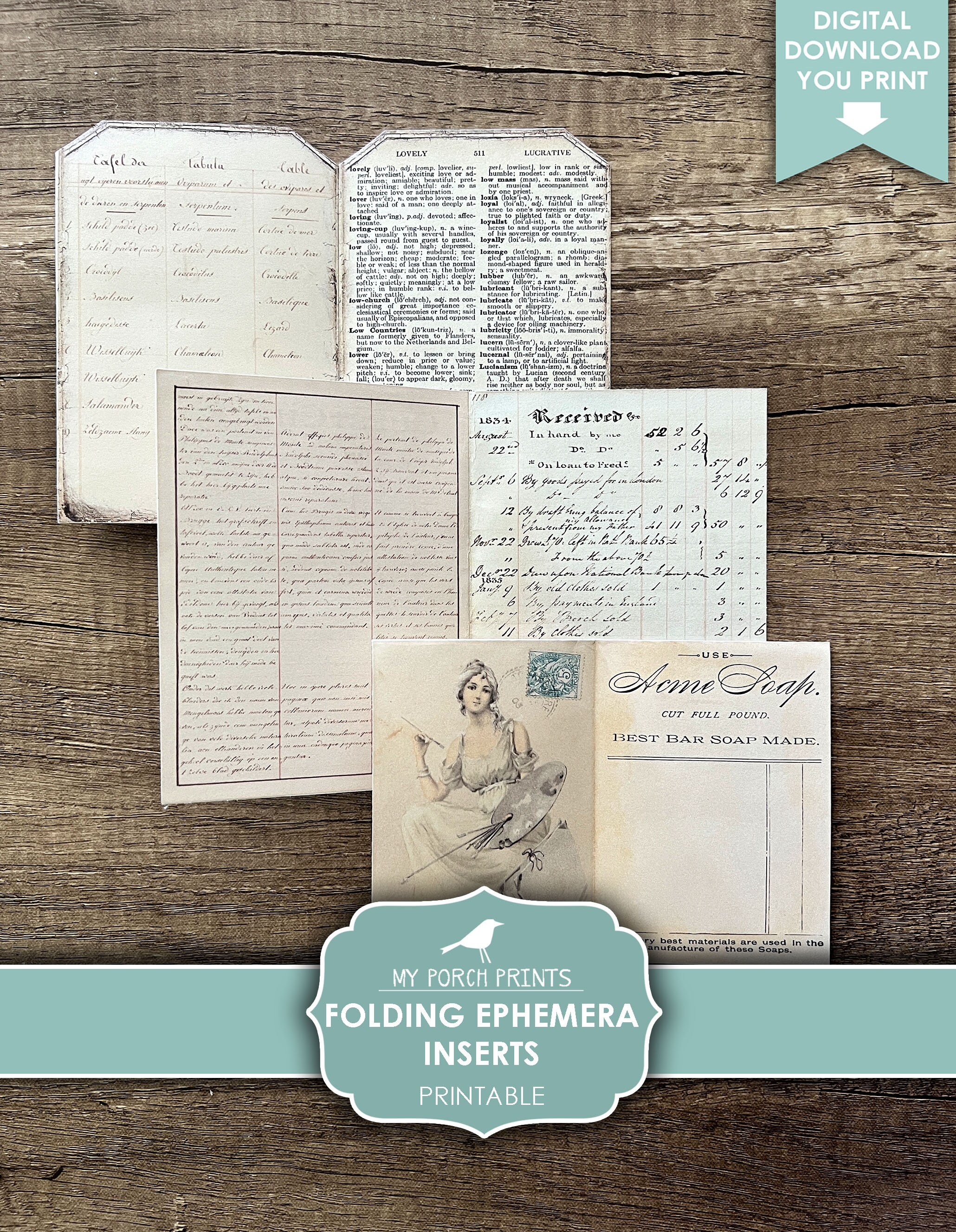 Junk Journal, Folding, Ephemera, Inserts, Neutral, Pages, Ledger ...