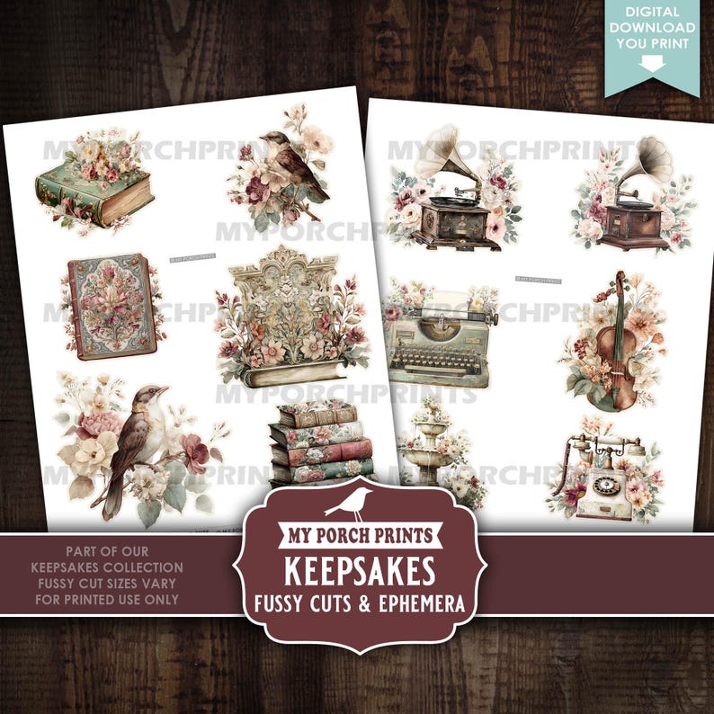 Keepsakes Junk Journal FUSSY CUTS & EPHEMERA, Burgundy, Vintage, Sepia ...