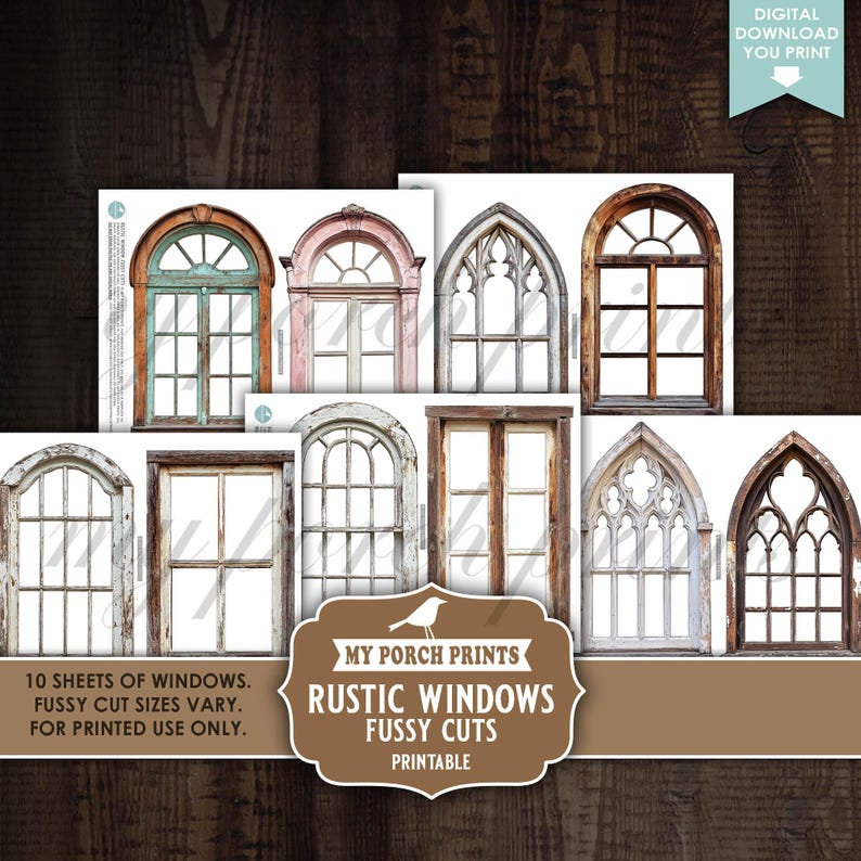 Window Paper Cutouts Rustic Windows FUSSY CUTS, Junk Journal Window Shapes Cutouts Kit ...