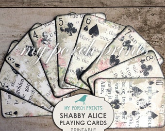 Shabby, Alice in Wonderland, Playing Cards, Printable, Junk Journal, Printable Ephemera, Vintage, Scrapbook, Pocket Letter, Paper, Download