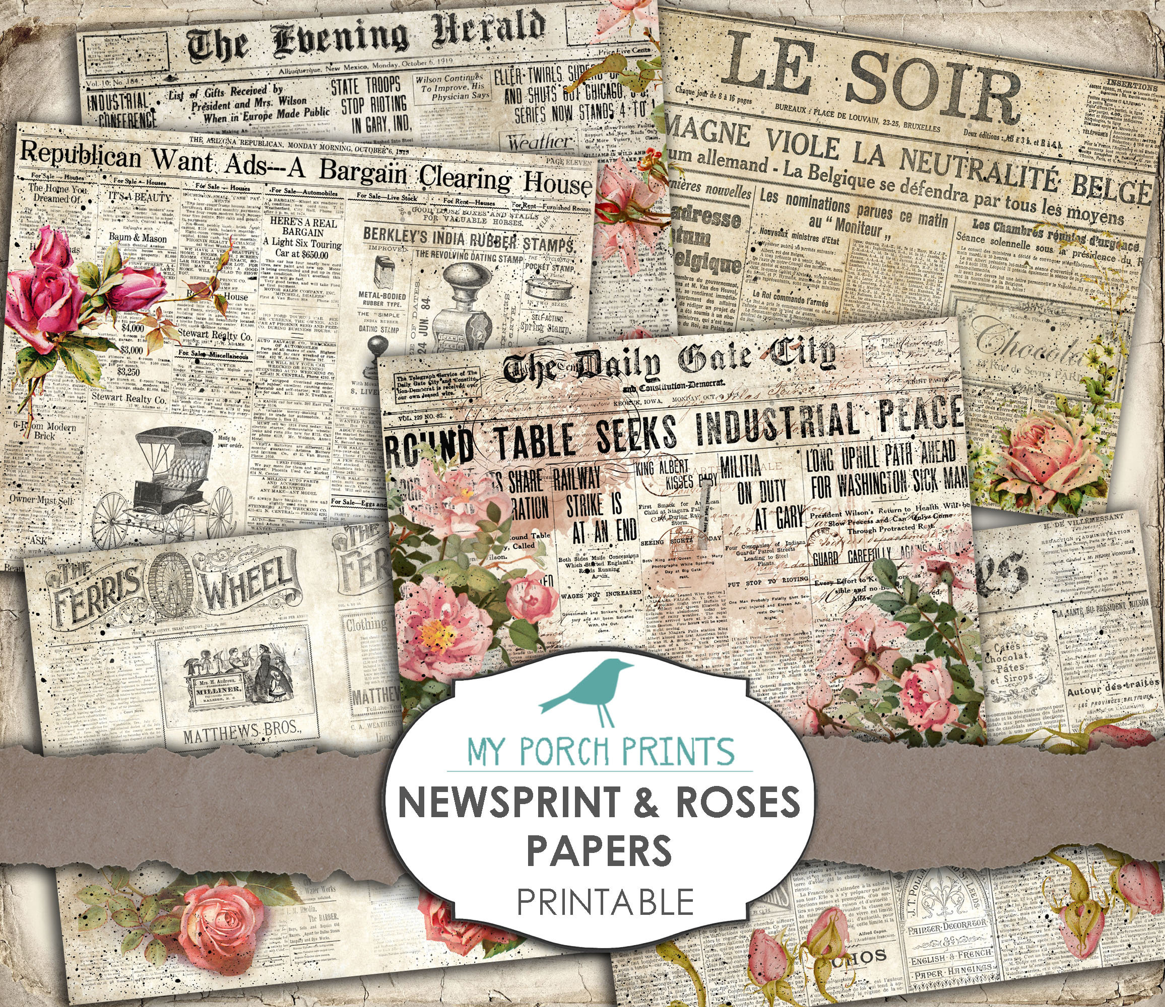 Newspaper Collage Wallpaper & Creative Vintage Journal News Self Adhesive Wall  Art Mural Modern Peel and Stick Decor 