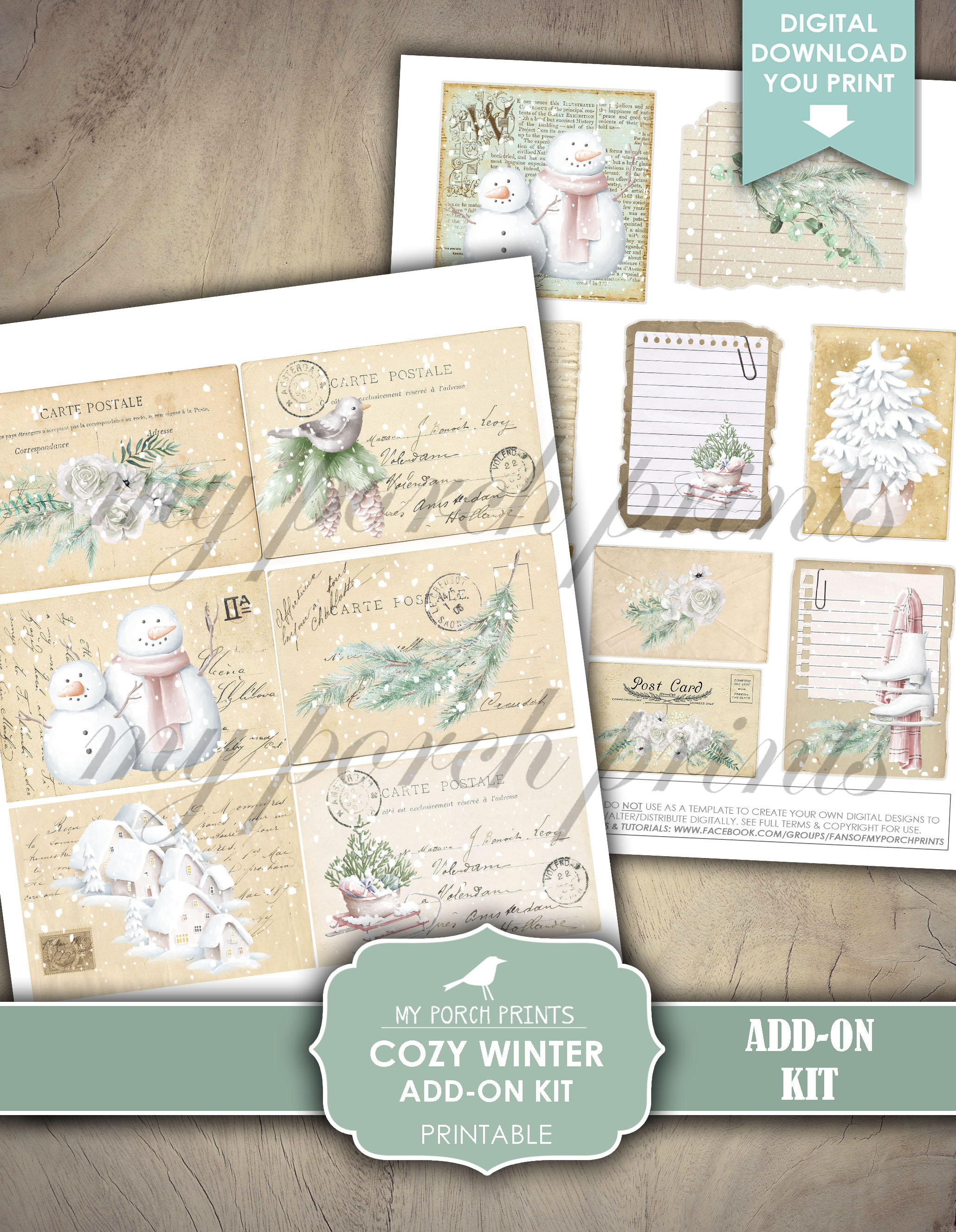 Cozy Winter Junk Journal Add on Kit, December, Green, White, Forest ...