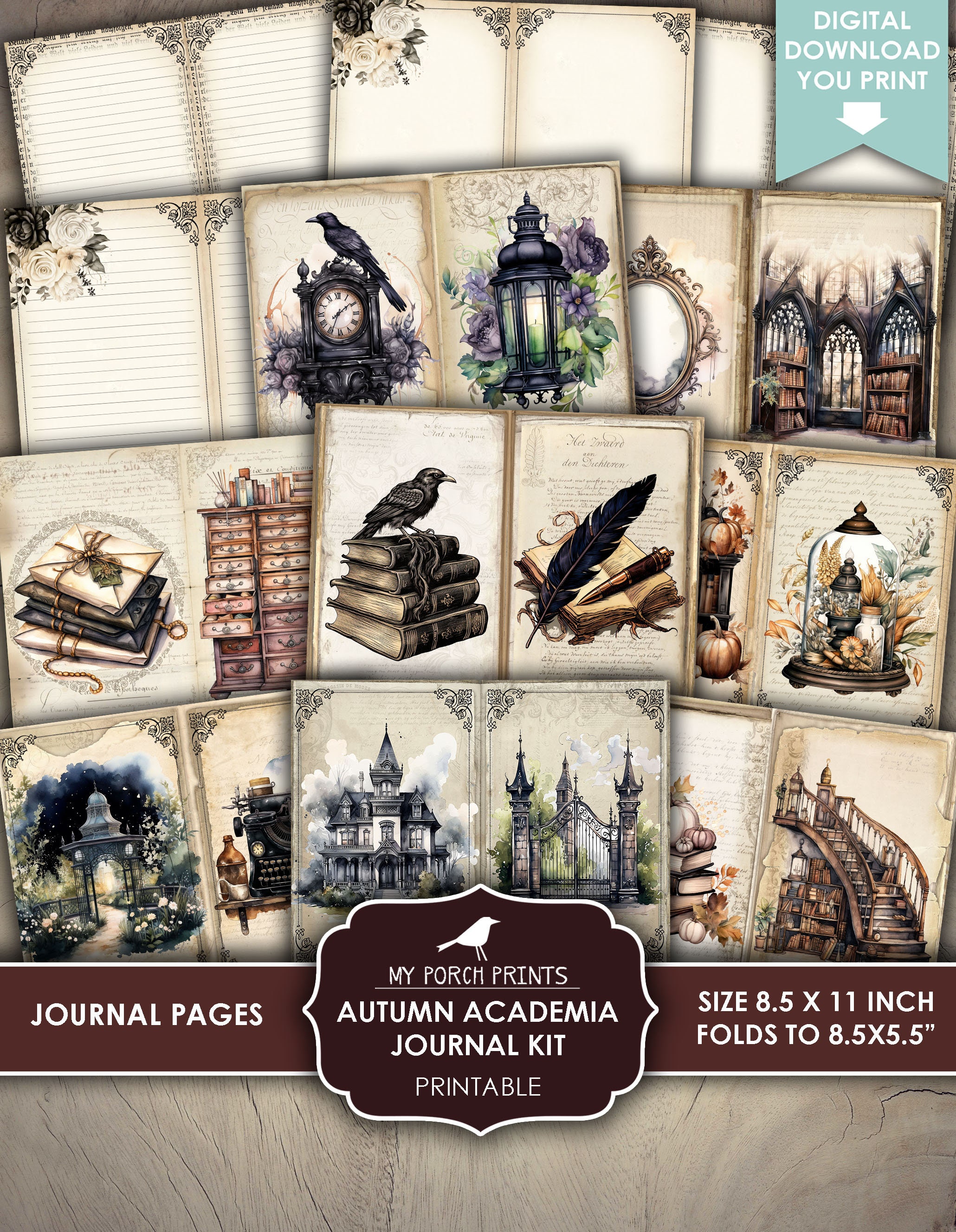 Autumn Academia Junk Journal Kit, Library, Gothic, Fall, Halloween, Poe ...