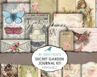 Secret Garden Junk Journal Kit Printable Paper Shabby Chic Digital Kit Ephemera Rose Junk Journal Printable MyPorchPrints Store Download