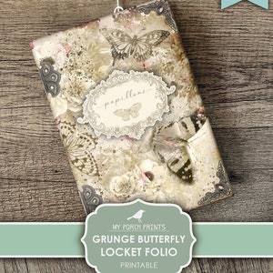 Skräpjournal, Folio, Fjäril, Shabby, Grunge, Vintage, Mapp, Rosa, Medaljong, Min veranda-utskrifter, Insats, Digitalt kit, Nedladdning, Utskrivbar bild 6