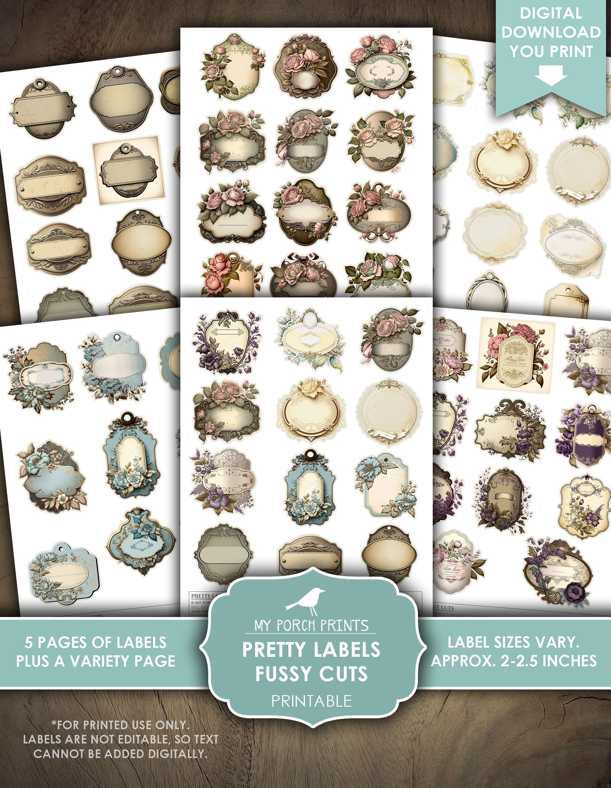 Pretty Labels Small Junk Journal, Pretty, Labels, Blank, Fussy Cut, Label, Tag, Vintage ...