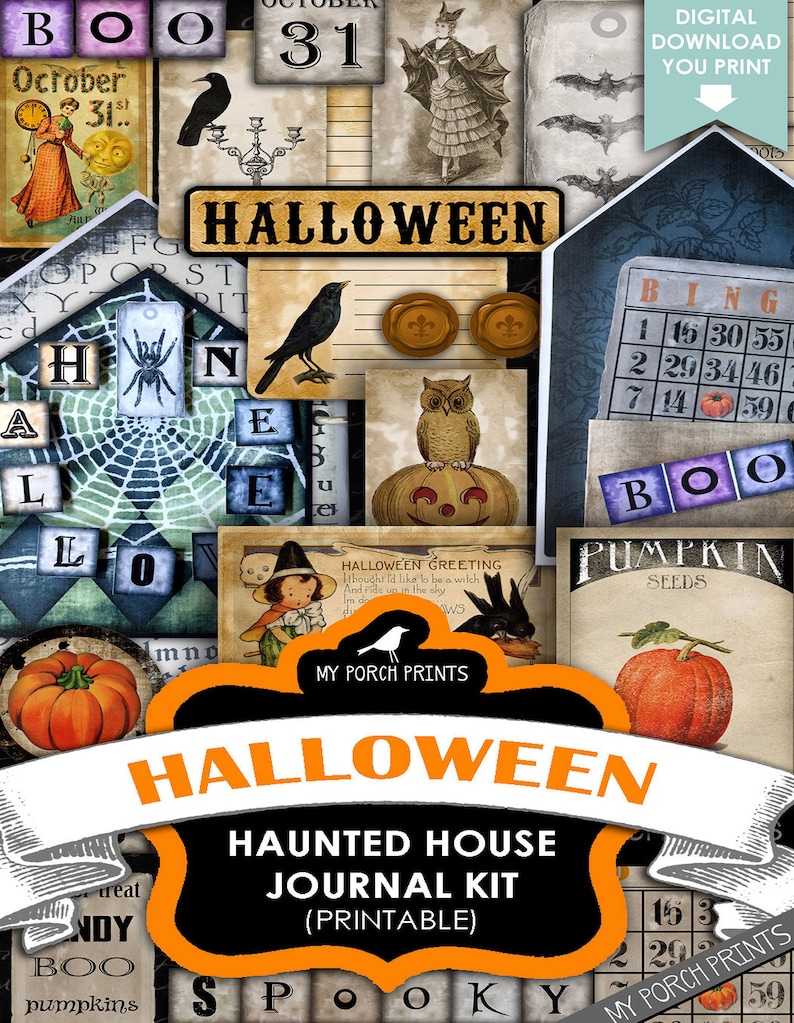 Haunted House, Halloween, Junk Journal Kit, Craft, for Kids, Printable ...