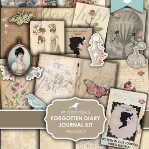 Junk Journal, Kit, Forgotten, Diary, Victorian, Woman, Shabby, Jane Austen, Ephemera, My Porch Prints, Attic, Digital Download, Printable image 1