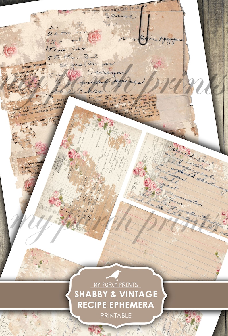 Junk Journal Kit, Recipe, Ephemera, Shabby, Vintage, Handwritten, Cards, Book, Mother's Day, My Porch Prints, Digital Download, Printable image 7