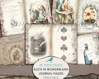 Alice In Wonderland, Journal Page, Junk Journal, Book, Vintage, Shabby, Digi Kit, Ephemera, Collage Sheet, Digital Download, Printable Paper