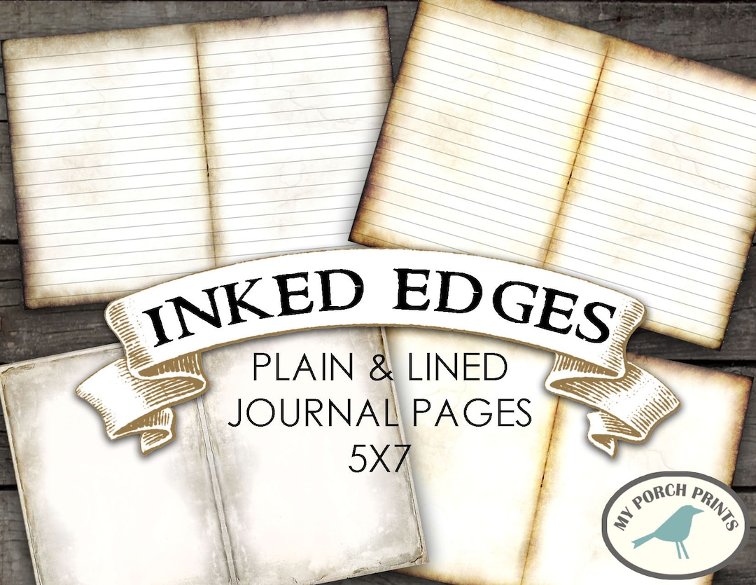 Junk Journal, Stamped Edges, Journal Pages, Plain, Blank, Lined, Ruled,  Vintage, Neutral, My Porch Prints, Printable, Digital Download 