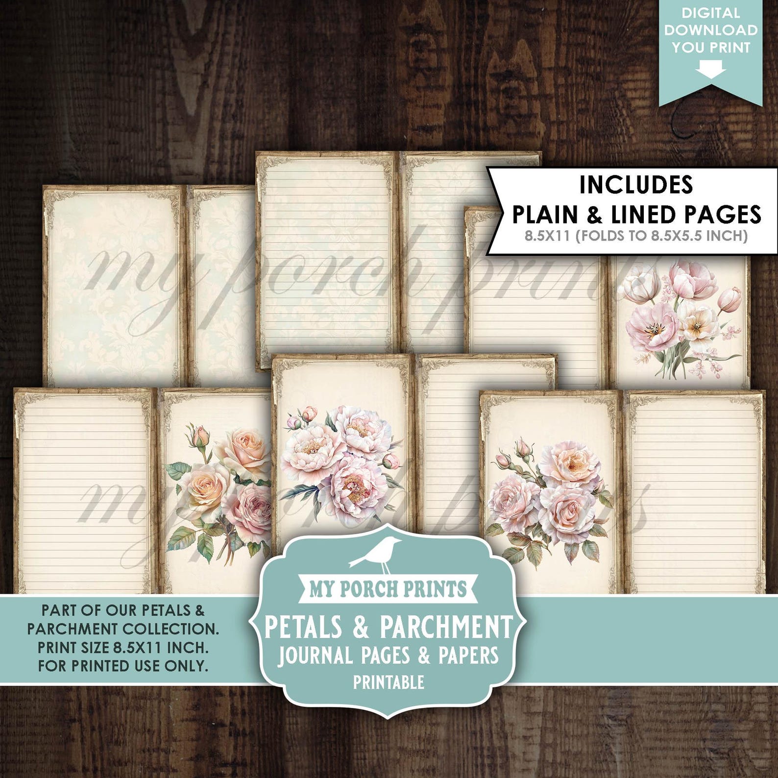 Petals and Parchment Junk Journal PAGES & PAPERS, Vintage, Spring ...