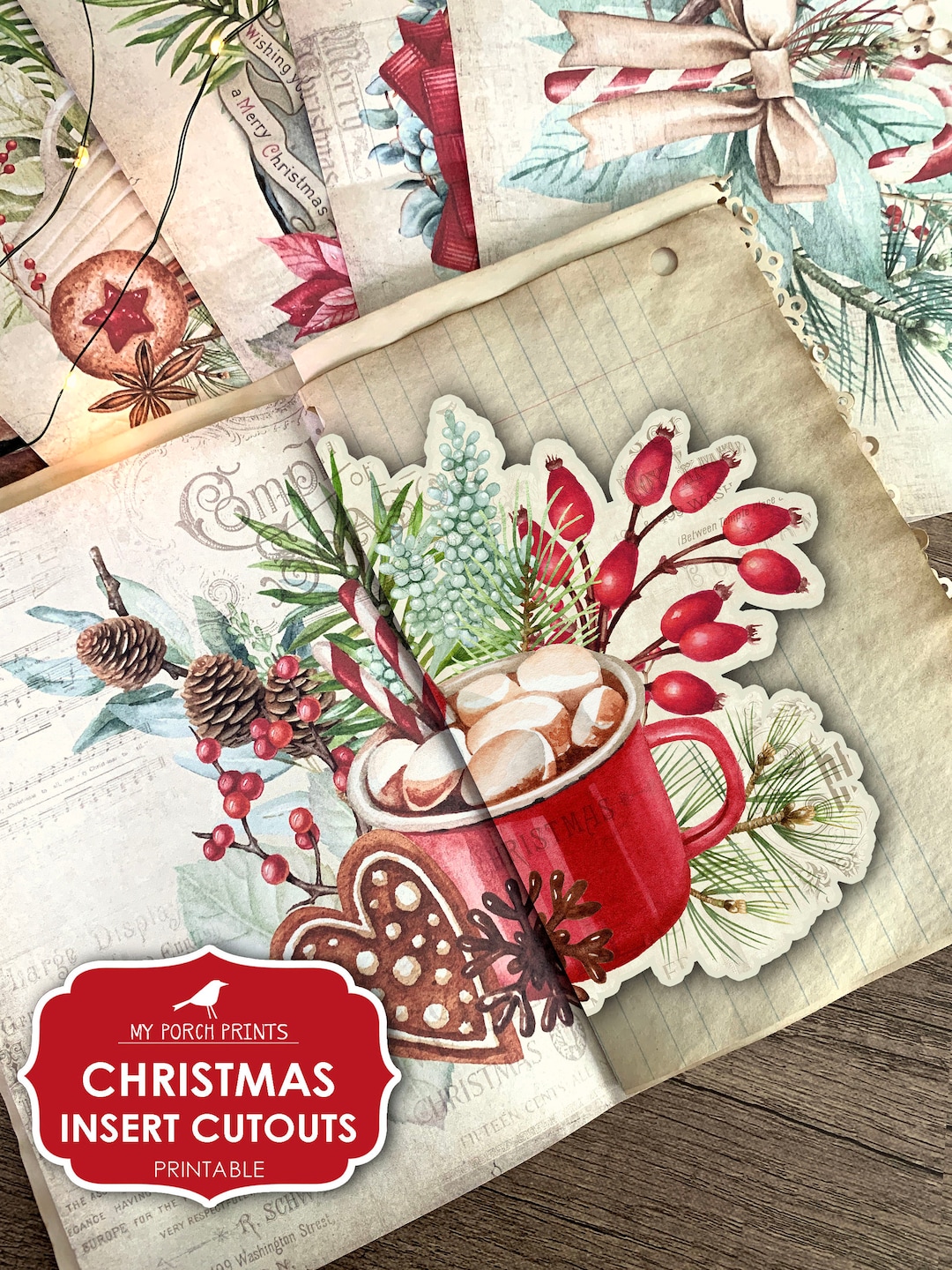 Junk Journal, Christmas Insert Cutouts, Junk Journal Kit, Yummy, Red ...