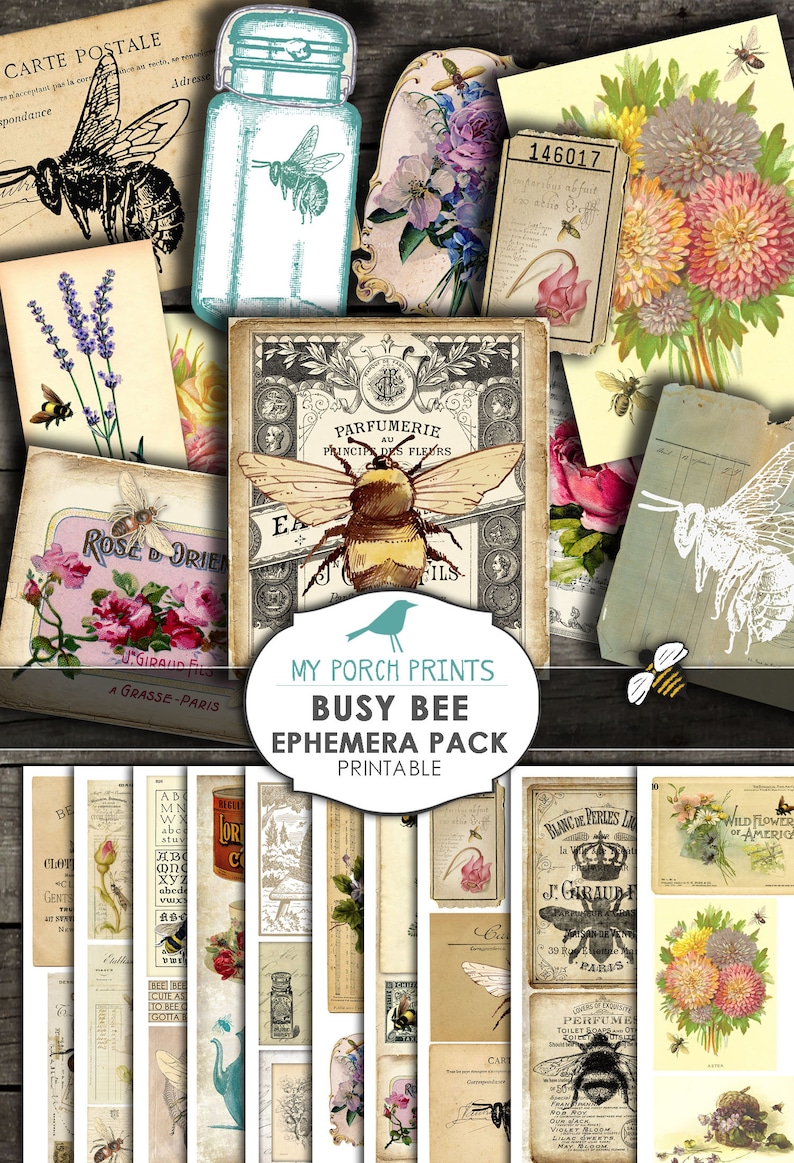 Busy Bee Ephemera Pack Junk Journal Ephemera Post Card Etsy