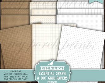 Essential Graph and Dot Grid Papers, Junk Journal Neutral Bullet Black White Brown Lines Backing My Porch Prints Printable Digital Download