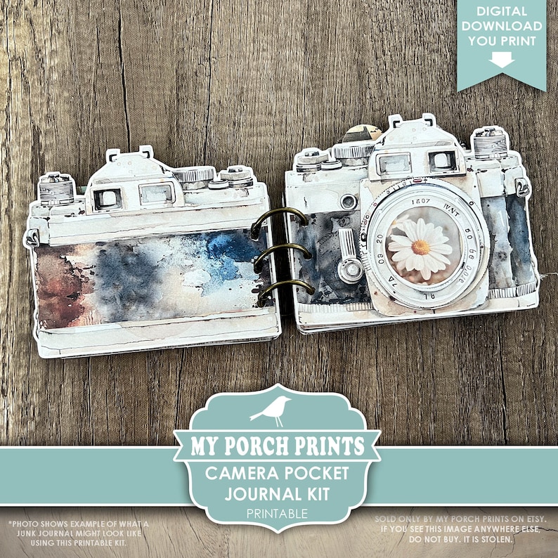 Camera Pocket Junk Journal Kit, Vintage, Travel, Instant, Photo, Photography, Gift Idea, Pic, My Porch Prints, Digital, Download, Printable Bild 7